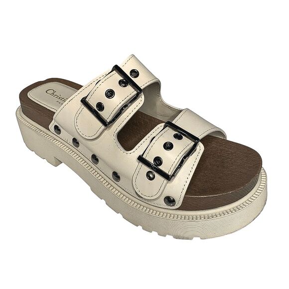 Christian Dior Diorquake Buckle Platform Slip On Wood Sandals Leather EU 38 US 8 - Picture 1 of 10